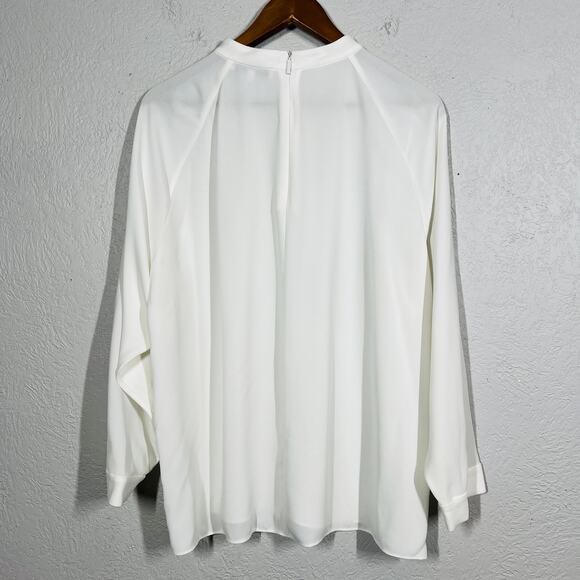 Tibi Draped Tunic Top Mock Neck Long Wing Sleeve Cuffed Ivory - L - Picture 4 of 5